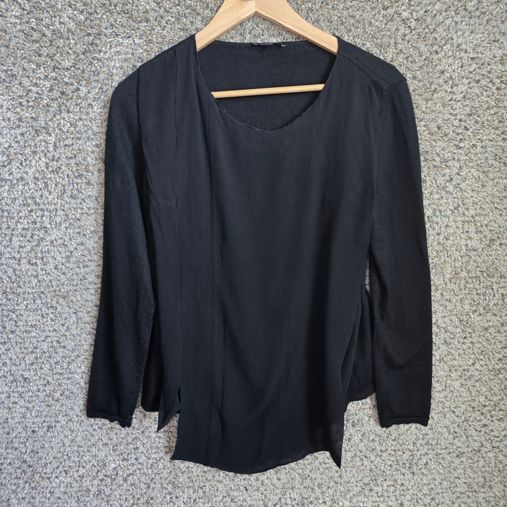 Lafayette 148 New York Top Womens Medium Silk Cashmere Black Knit Blouse Ladies
